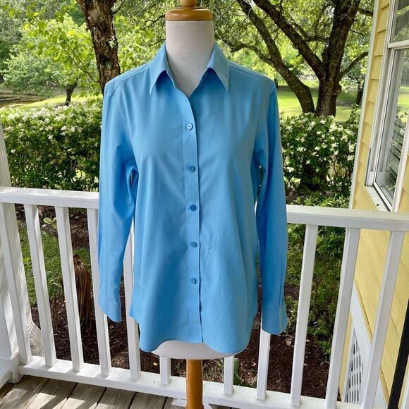 Nina McLemore Blue Button Front Blouse - Picture 1 of 4